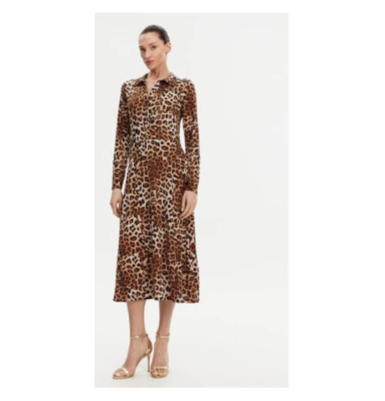 Дамска рокля  251-RUFUS - Полиестер/Еластан - Кафяв Morgan