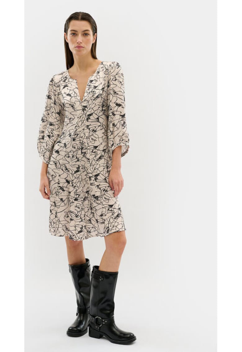 Дамска рокля - 303554279 - Вискоза - Бежов - Бежов Karen by Simonsen