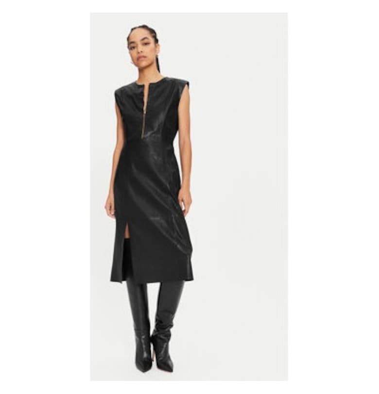 Дамска рокля -  304010217 - естествена кожа - черна - Черен Bruuns Bazaar