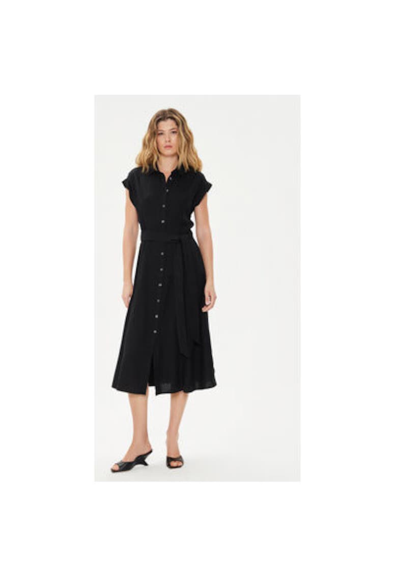 Дамска рокля - 304357695 - Лен/Вискоза - Черна - Черен GAP