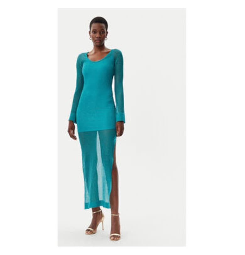 Дамска рокля -  305172600 - Полиестер/Метални влакна - Зелена - Зелен Simona corsellini