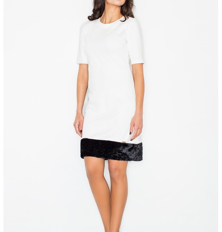 Дамска рокля  M429 - елегантна - къс ръкав - екрю - вискоза Figl