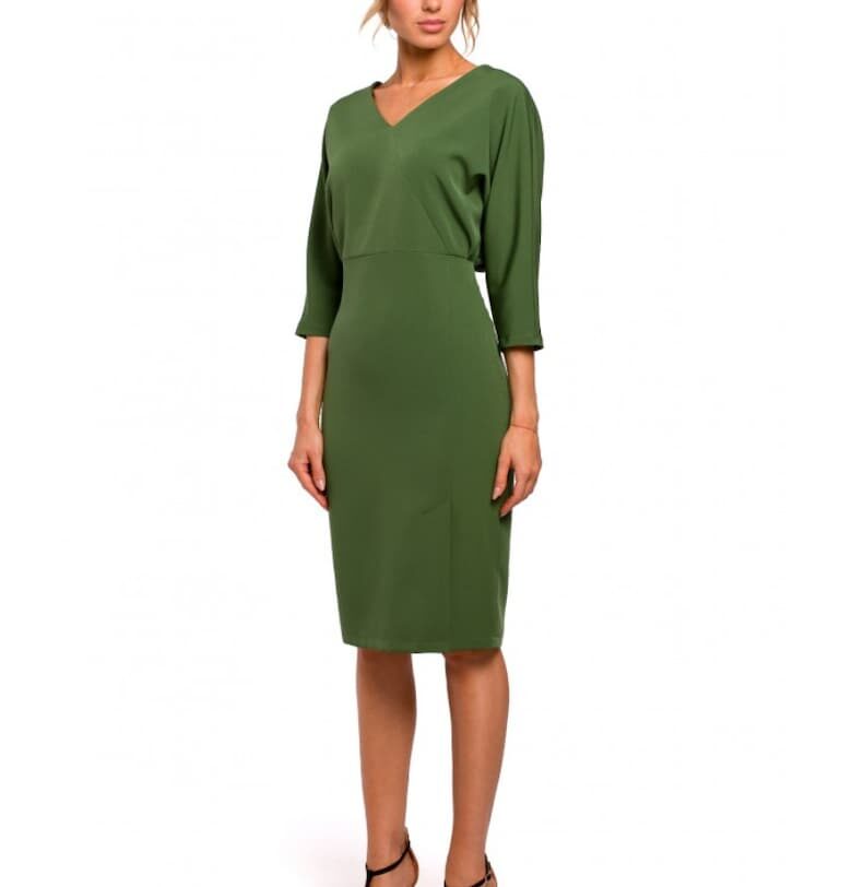 Дамска рокля  V-образно деколте - Полиестер - Еластан - Зелен MOE