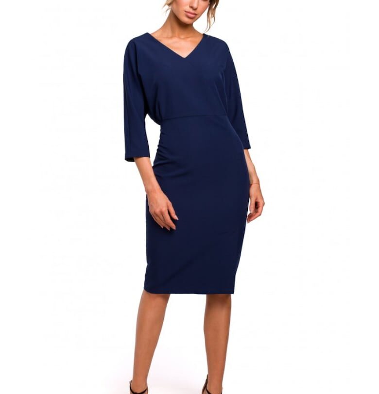 Дамска рокля  V-образно деколте - Полиестер - Еластан - Син MOE