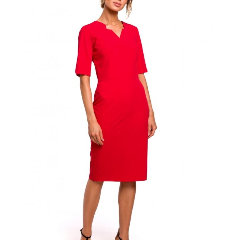 Дамска рокля  V-образно деколте - Полиестер - Червен MOE