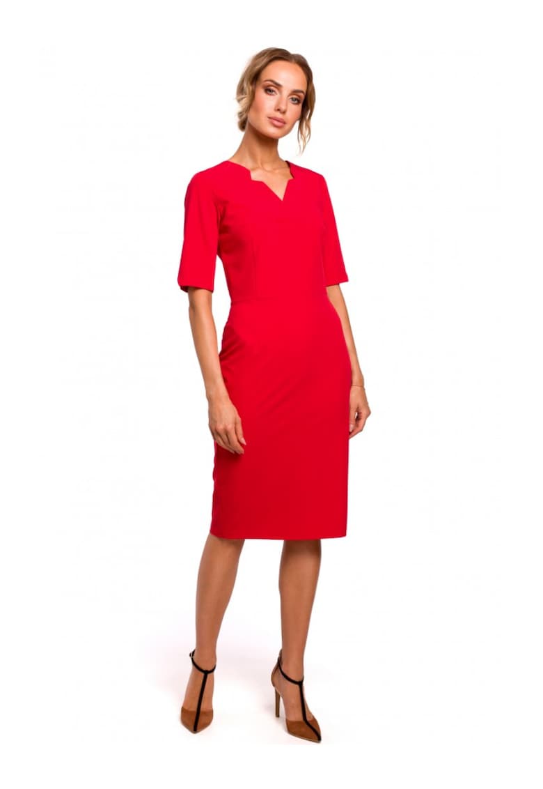Дамска рокля V-образно деколте - Полиестер - Червен MOE