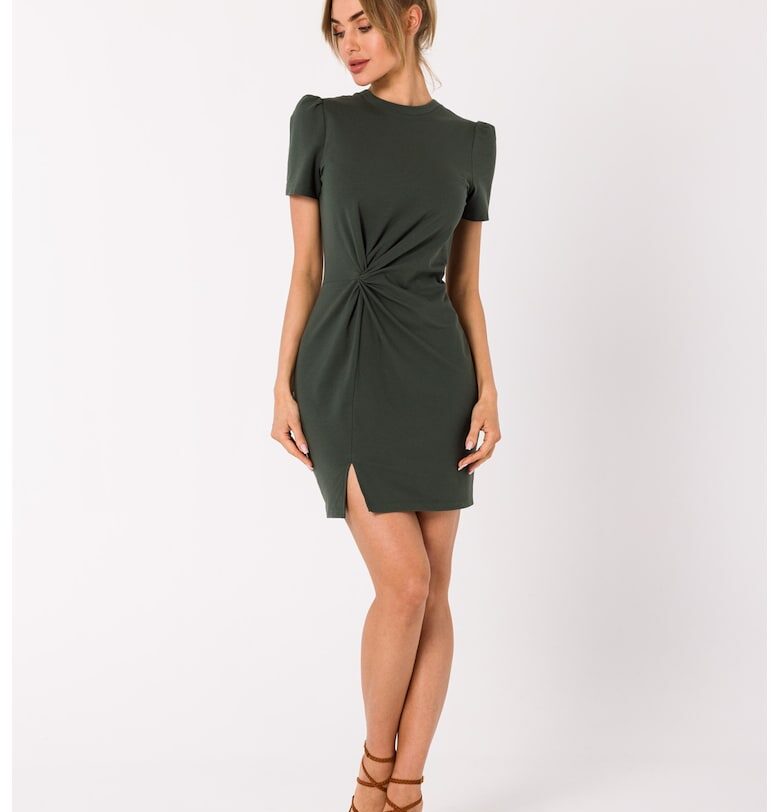 Дамска рокля - Памук - М - Жълта - Зелен MOE