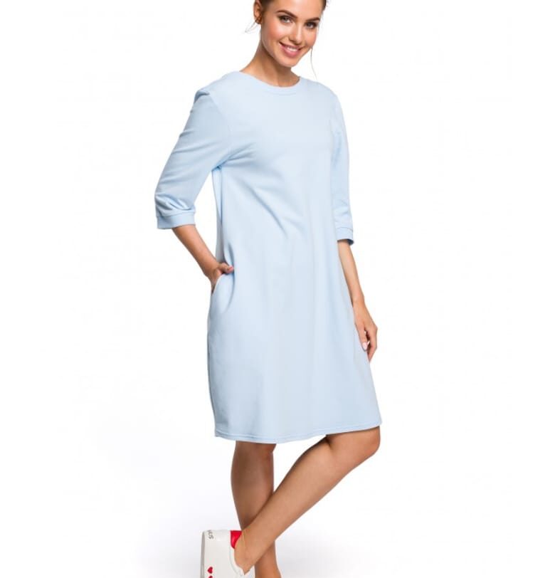 Дамска рокля -  Памук/Еластан - - Светлосин MOE