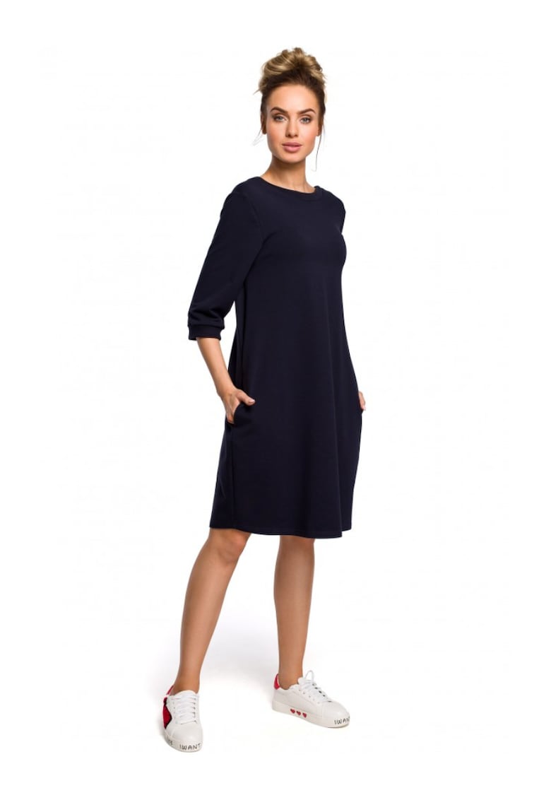 Дамска рокля - Памук/Еластан - - Тъмносин MOE