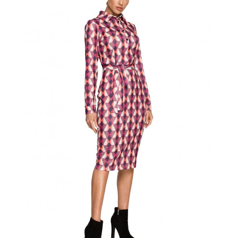 Дамска рокля  С ръкави - Полиестер - Еластан - Многоцветен3 MOE