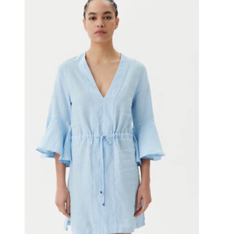 Дамска рокля  светло синя - лен - Син Maaji