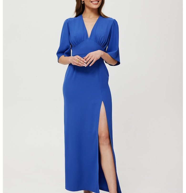 Дамска рокля - макси - разкроена - полиестер - синя - Черен MOE