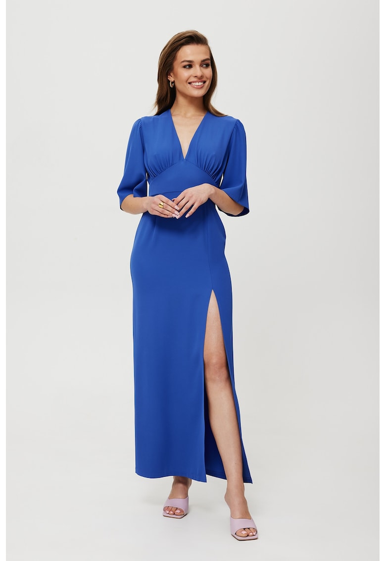 Дамска рокля - макси - разкроена - полиестер - синя - Черен MOE