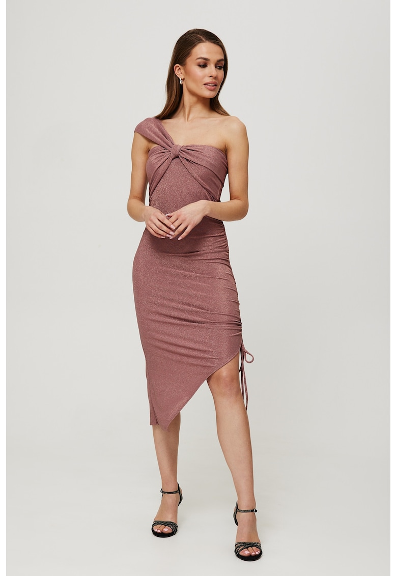 Дамска рокля металик - издърпана настрани - Полиестер Червена - Син MOE