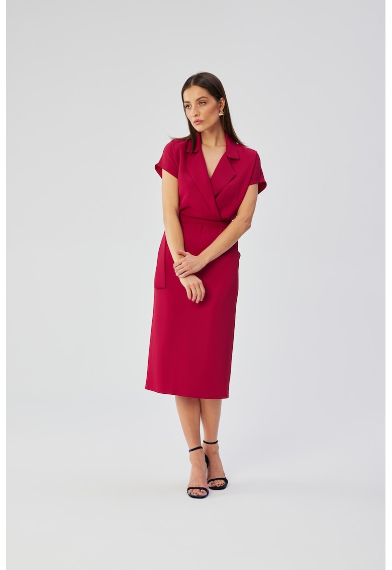 Дамска рокля - миди с яка - полиестер - 564897 - Слива OEM