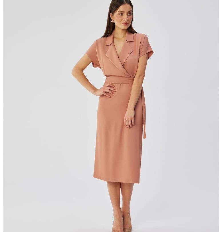 Миди рокля с яка - розова Stylove