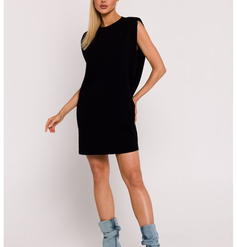 Дамска рокля - мини - с покрити рамене - Полиестер - Черна - Черен OEM