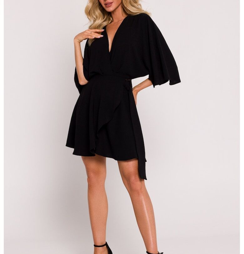 Дамска рокля - мини с разкроена долна част - полиестер - Шоколадов MOE