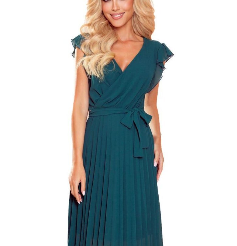 Дамска рокля на цветя -  Polina - зелена Numoco