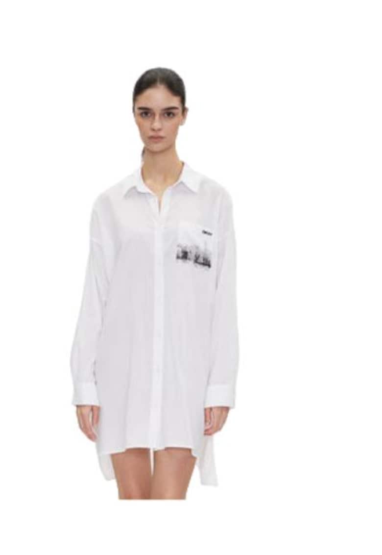 Дамска рокля памук и вискоза - бяла - DKNY