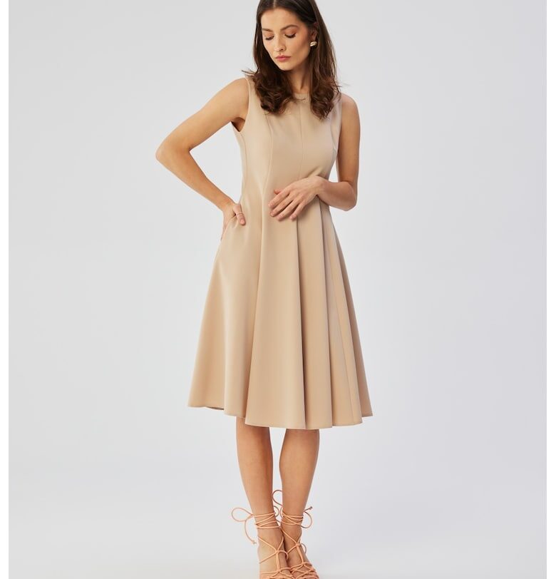 Дамска рокля - разкроена без ръкави - Полиестер - 45872 - Бежов MOE