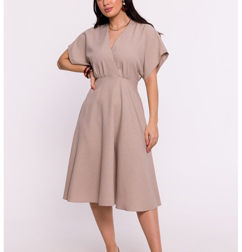 Дамска рокля - разкроена - полиестер - бежово - Бежов OEM