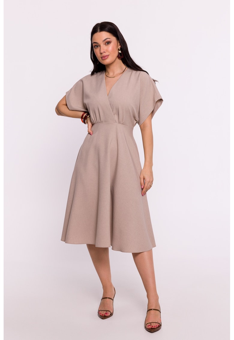 Дамска рокля - разкроена - полиестер - бежово - Бежов OEM