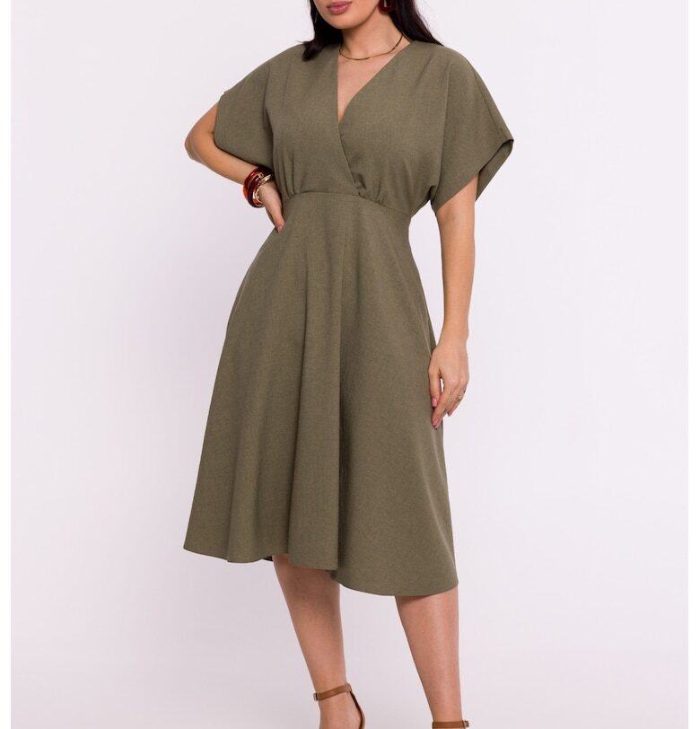 Дамска рокля - разкроена - полиестер - зелена - Зелен OEM