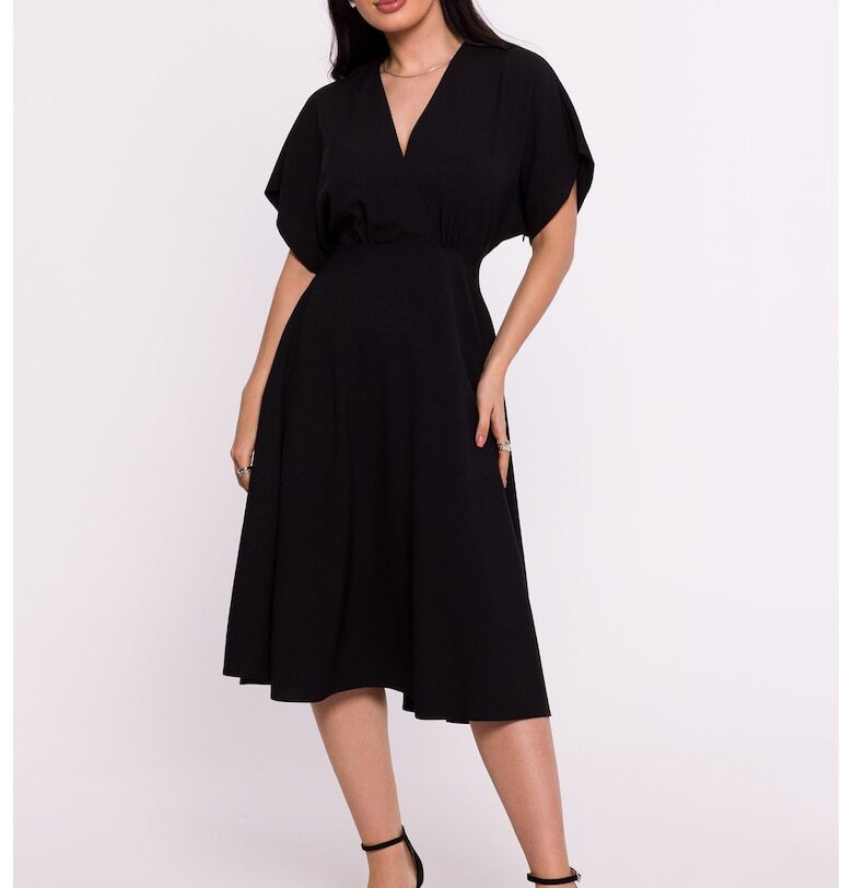 Дамска рокля - разкроена - полиестер - черна - Черен OEM