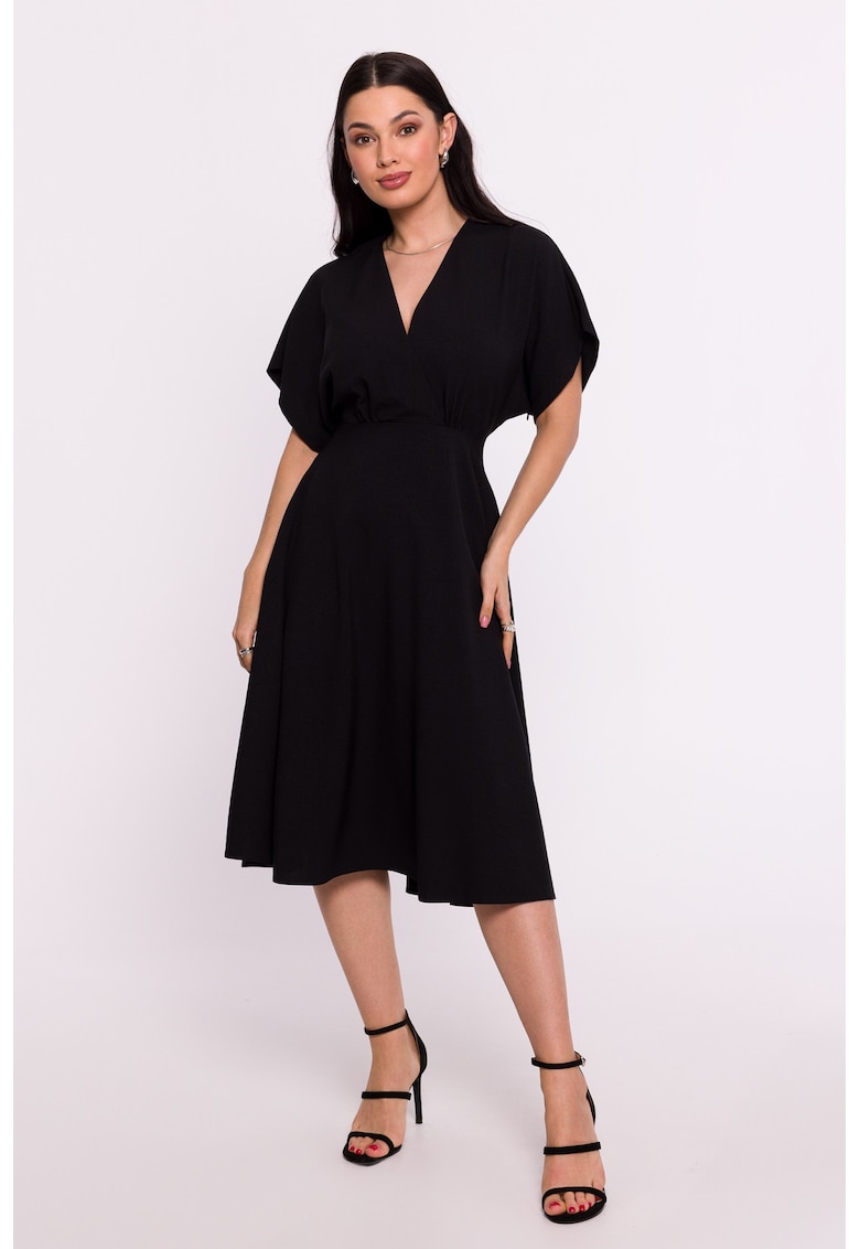 Дамска рокля - разкроена - полиестер - черна - Черен OEM