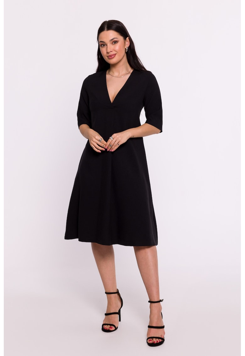 Дамска рокля с V-образно деколте - Черен OEM