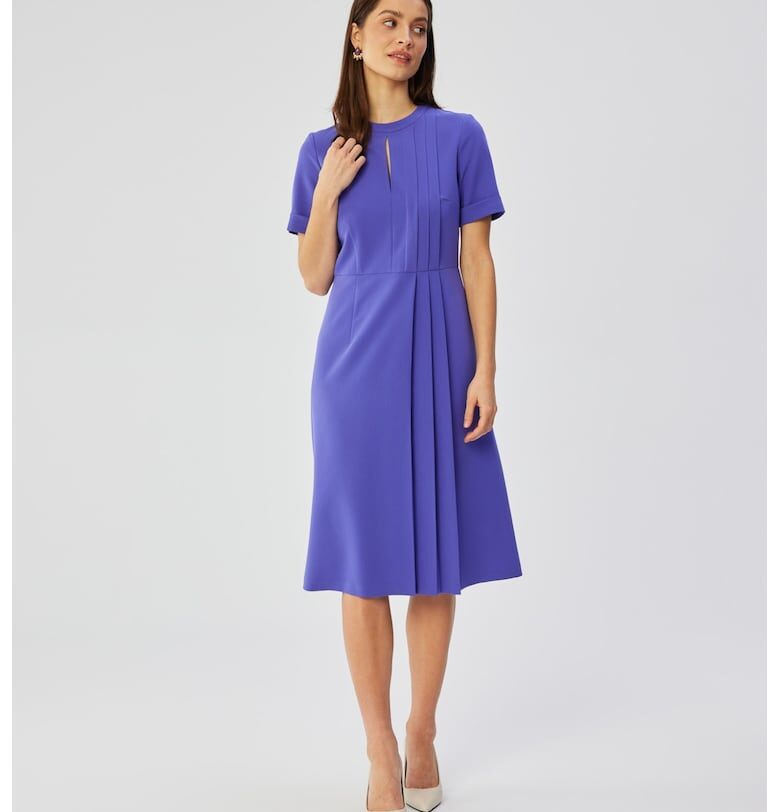 Дамска рокля - с декоративни странични гънки - Полиестер - Черна - Син MOE