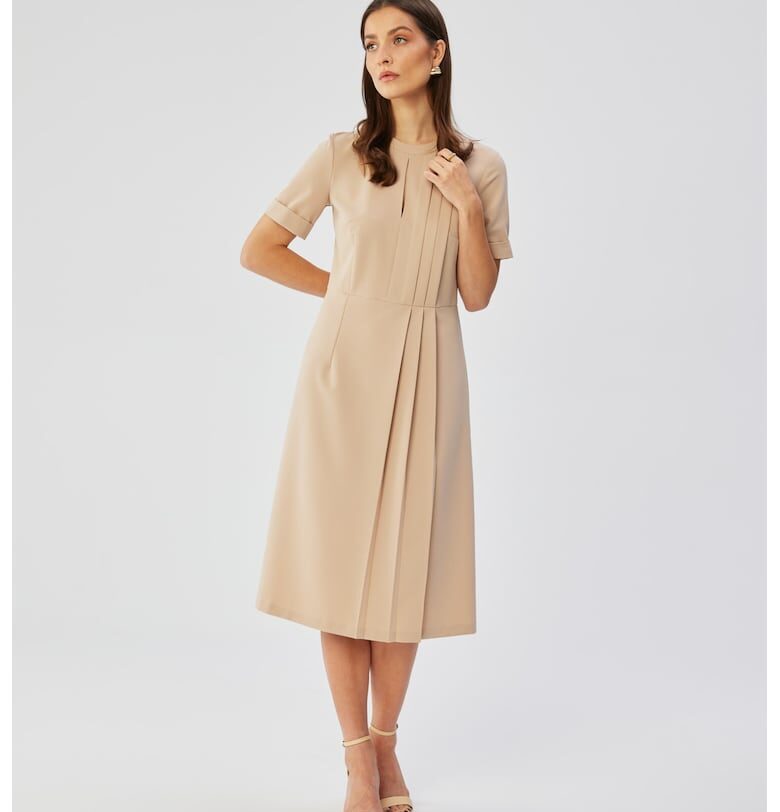 Дамска рокля - с декоративни странични плисета - полиестер - 36798 - Черен MOE