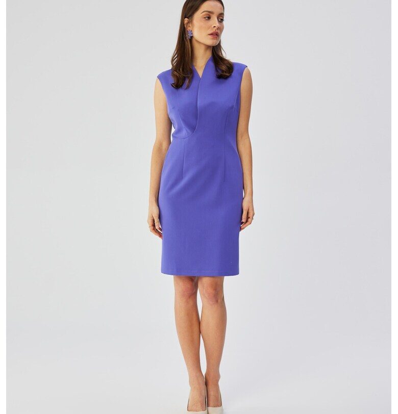 Дамска рокля - с декоративни странични плисета - полиестер - 36798 - Виолетов MOE