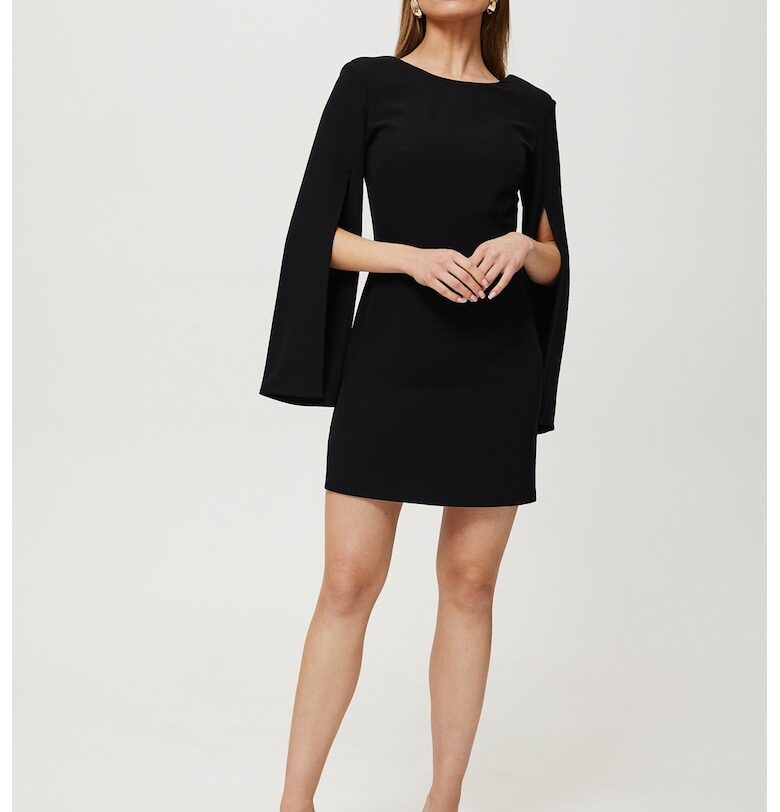 Дамска рокля - с разкроени ръкави - полиестер - черна - Корал MOE