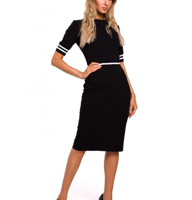 Дамска рокля - с ръкав - памук - еластан - бяла - черна - Army Green - Бял/Черен/Карамел MOE