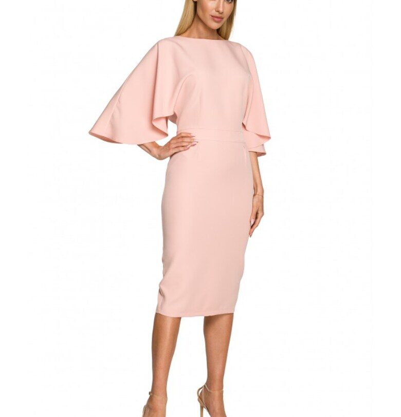 Дамска рокля - с ръкав - полиестер - еластан - Розово MOE