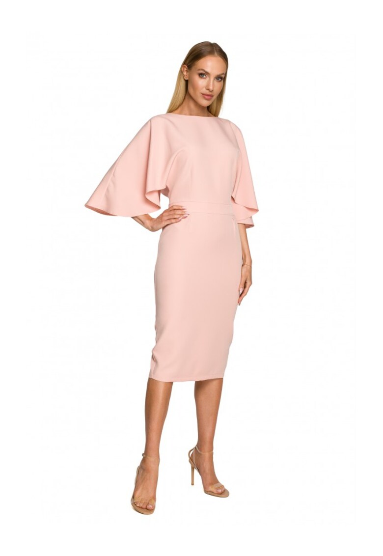 Дамска рокля - с ръкав - полиестер - еластан - Розово MOE