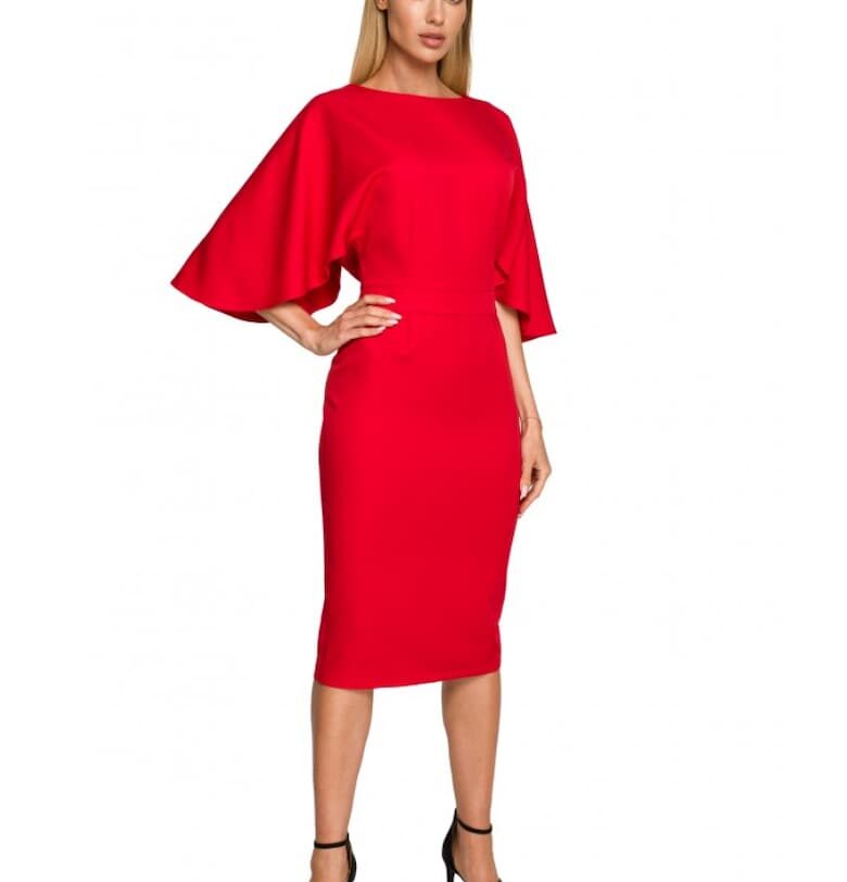 Дамска рокля - с ръкав - полиестер - еластан - Червен MOE