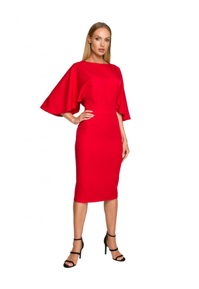 Дамска рокля - с ръкав - полиестер - еластан - Червен MOE