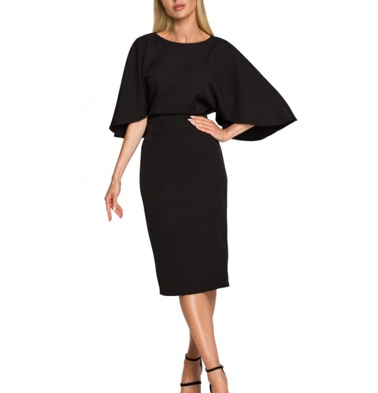 Дамска рокля - с ръкав - полиестер - еластан - Черен MOE