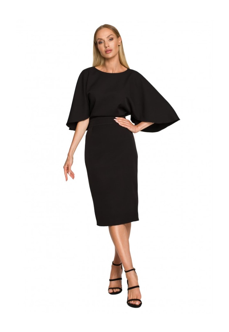 Дамска рокля - с ръкав - полиестер - еластан - Черен MOE