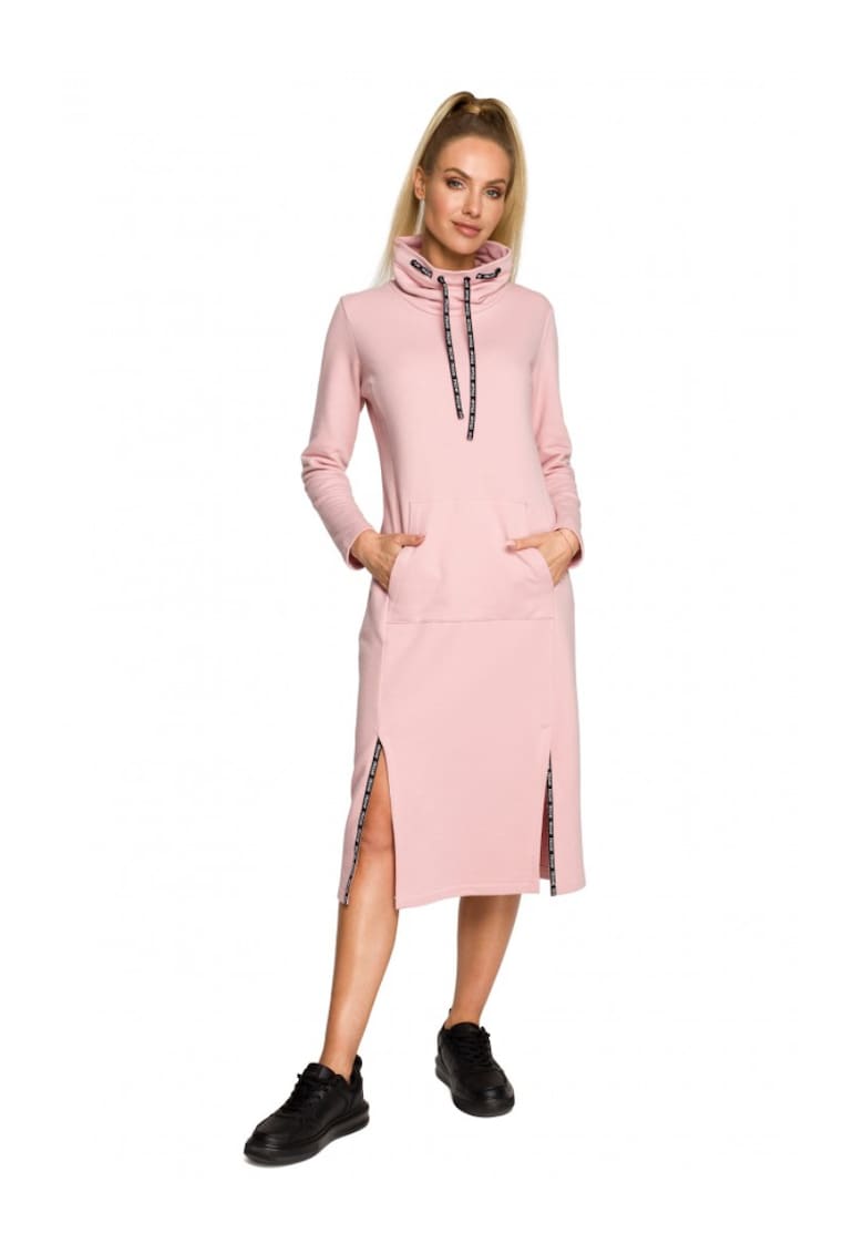 Миди рокля с лого райе - розово - памук - Розово MOE