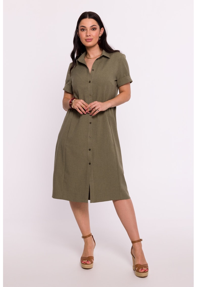 Дамска рокля - тип риза - Полиестер - Зелена - Розово OEM