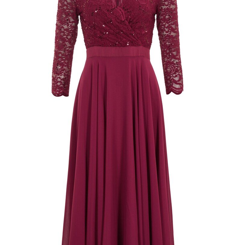 Дамска рокля тип „люлка“ - 5AE29100 - Полиестер - Бордо Swing