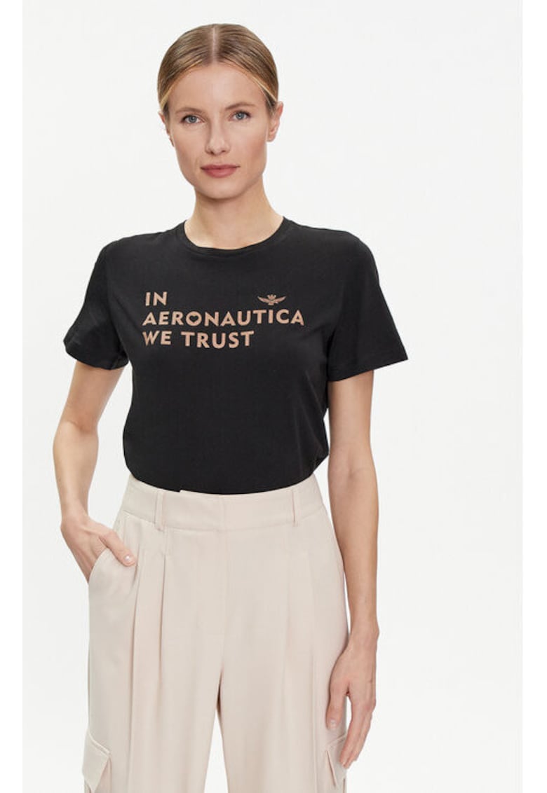 Дамска тениска - 303712266 - Памук - Черен Aeronautica Militare