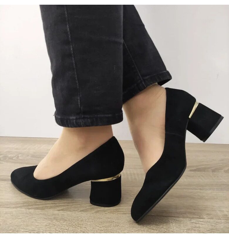 Дамски Обувки  3461-6 Елегантни - Черни Велур - Черен PERLLA