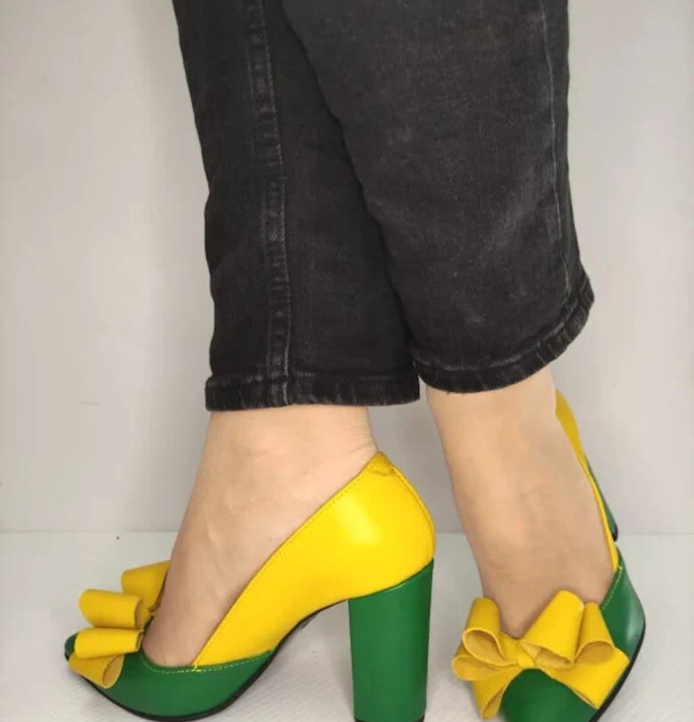 Дамски Обувки  597 - Елегантни Зелени С Жълто - Зелен - Зелен RICO