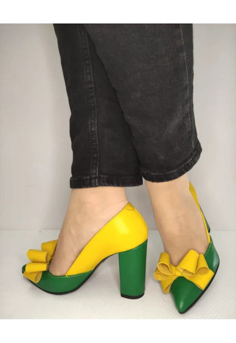 Дамски Обувки 597 - Елегантни Зелени С Жълто - Зелен - Зелен RICO