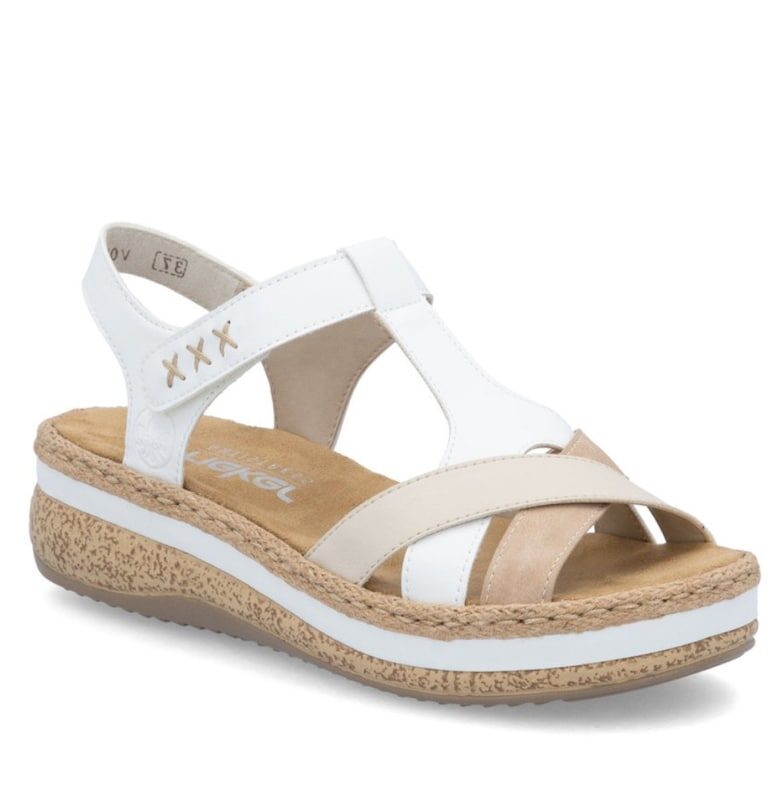 Дамски бели сандали с велкро и комбинирана платформа Rieker V0919-80 Rieker